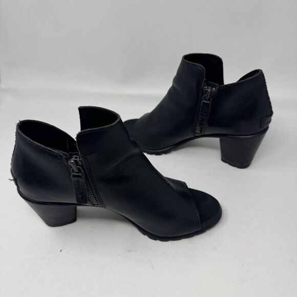 Sorel Nadia NL2842-010 Ankle‎ Boot Peep Toe Woman’s Black Leather Size: 8.5 - Picture 9 of 11